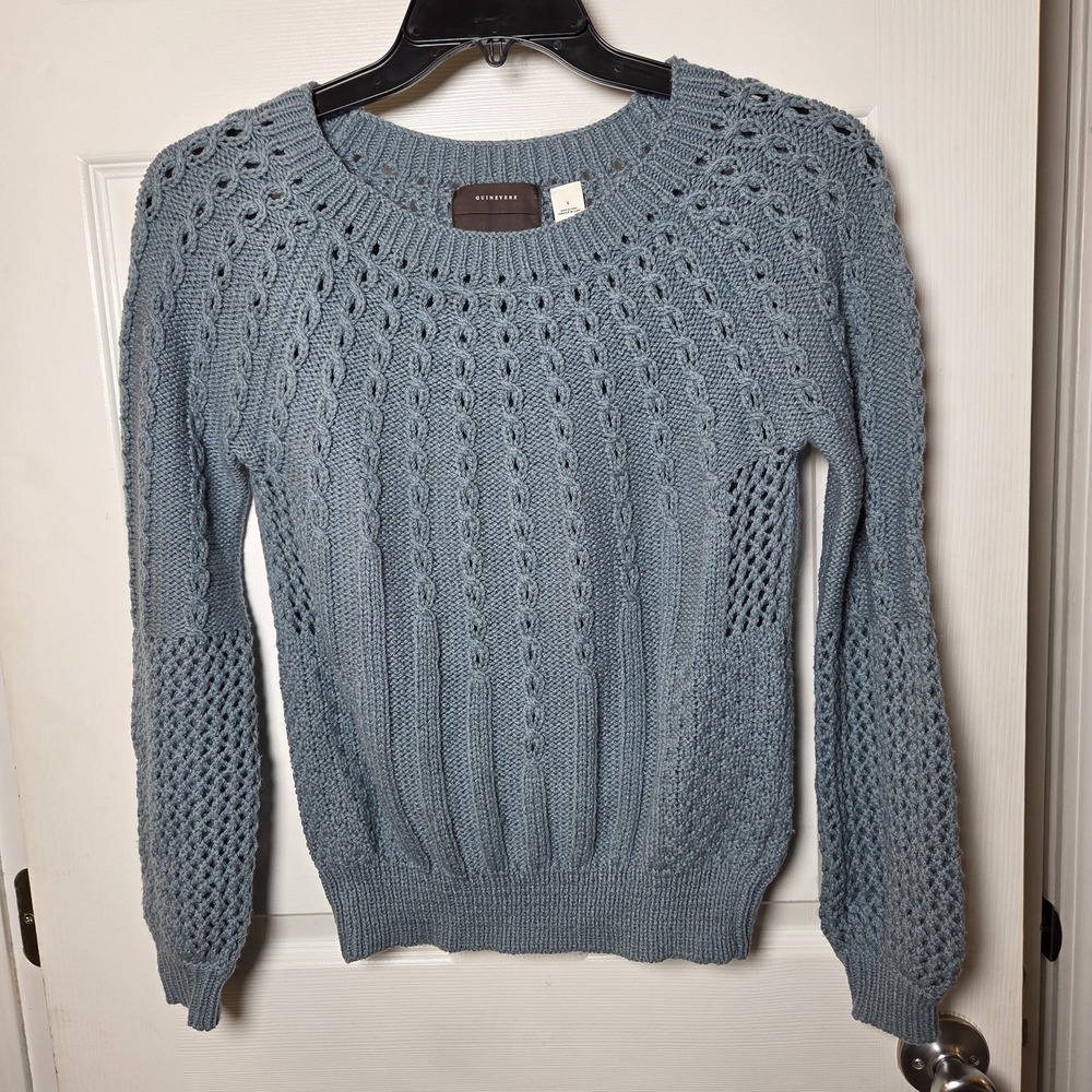 Guinevere sz S pullover chunky open cable knit sweater wool/nylon/alpaca cozy